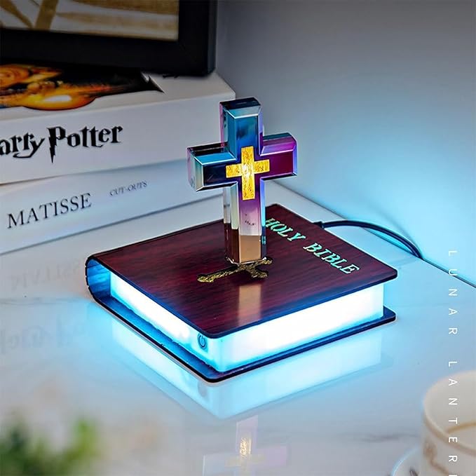 Levitating Cross Lamp, Handmade Levitating Cross Lamp, Floating Cross Lamp, Holy Levitating Cross, Maglev Cross Ornament, Levitating Cross with Glowing Base